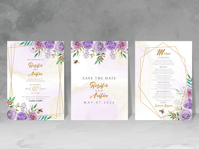 elegant wedding invitation with floral and bees watercolor