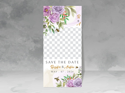 elegant wedding invitation with floral and bees watercolor spring