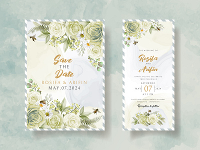 elegant wedding invitation yellow flowers and bees