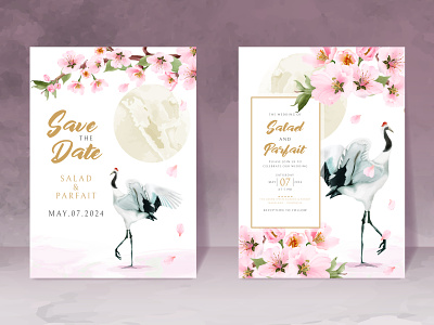 beautiful wedding invitation card hand drawn of cherry blossom cherry
