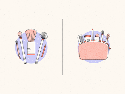 Makeup, bags & tools beauty cosmetics illustration lipstick makeup mascara mirror retro