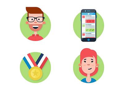 Customer Service Illustrations glasses man medal phone woman