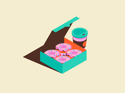 Donuts & Coffee box breakfast coffee donut isometric lid project