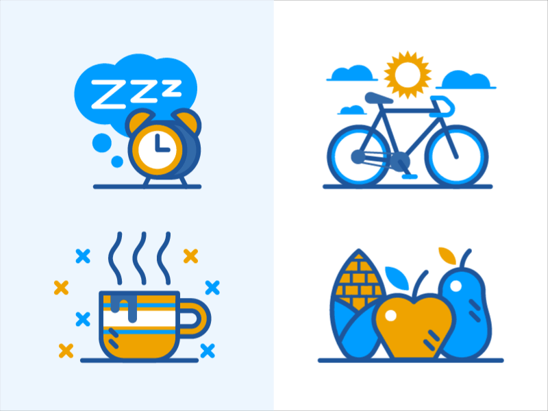 Sleep Icons bike clock coffee fruit icons mattress pillow sleep