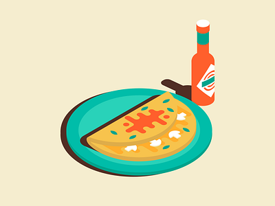 Omelette & Hot Sauce breakfast food hot illustration isometric omelette sauce