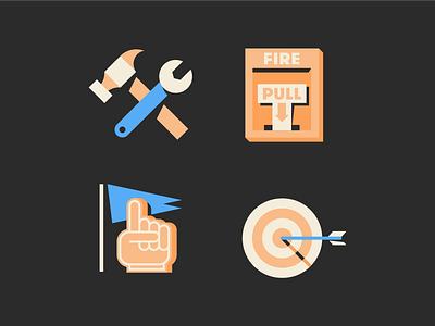 Icons from a thing arrow cheer fire alarm flag hammer target tool
