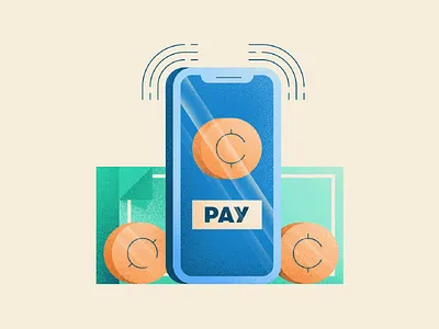 Cashless Business Illustration business cash cashless coin dollar mobile money pay phone