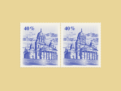 Helsinki Cathedral Stamp cathedral church engraving etching helsingin tuomiokirkko helsinki helsinki cathedral illustration post stamp stamp suurkirkko