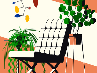 Money Plant barcelona chair bauhaus chair interior plant minimal mobile monstera plant illustration