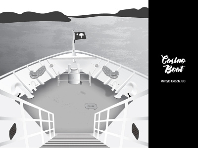 Casino Boat Illustration black and white boat deck bow cruise grayscale horizon ocean sea ship south carolina texture vector