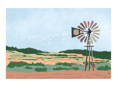 Windmill and Farmland Digital Painting