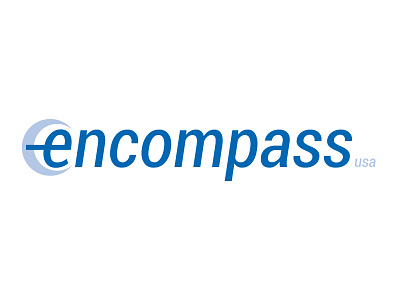 Encompass Usa Logo Design abstract all blue branding corporate distribution encompassing italic manufacturing roboto travel wordmark