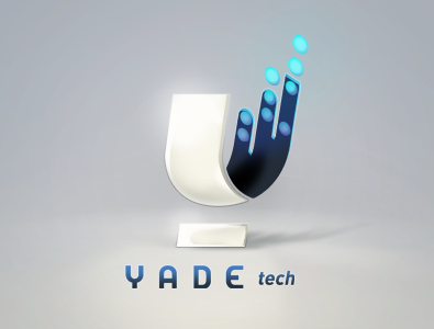 YADE Logo w. light blue digital light logo pixels robotic shadow web