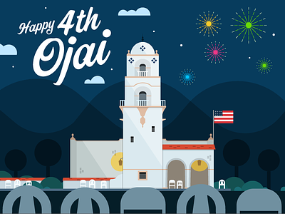 4th of July Fun for Ojai 4th bell tower fireworks flag illustration july ojai vector