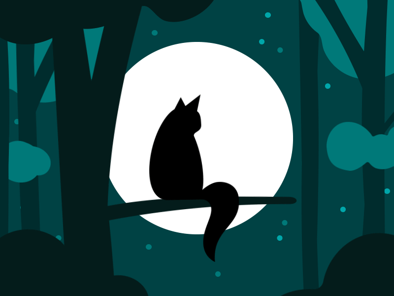 Happy Halloween animation cat forest gif halloween moon night sky stars trees witch