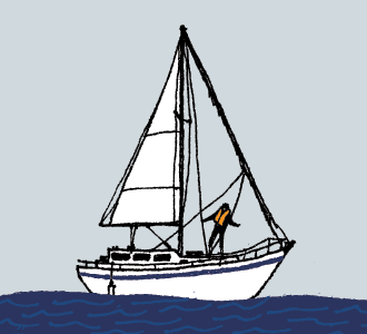 Eric Goes West (detail) boat detail drawing illustration ocean sailboat