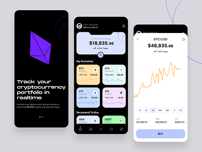 Crypto Wallet - Dark Mode app design icon illustration minimal typography ui ux vector