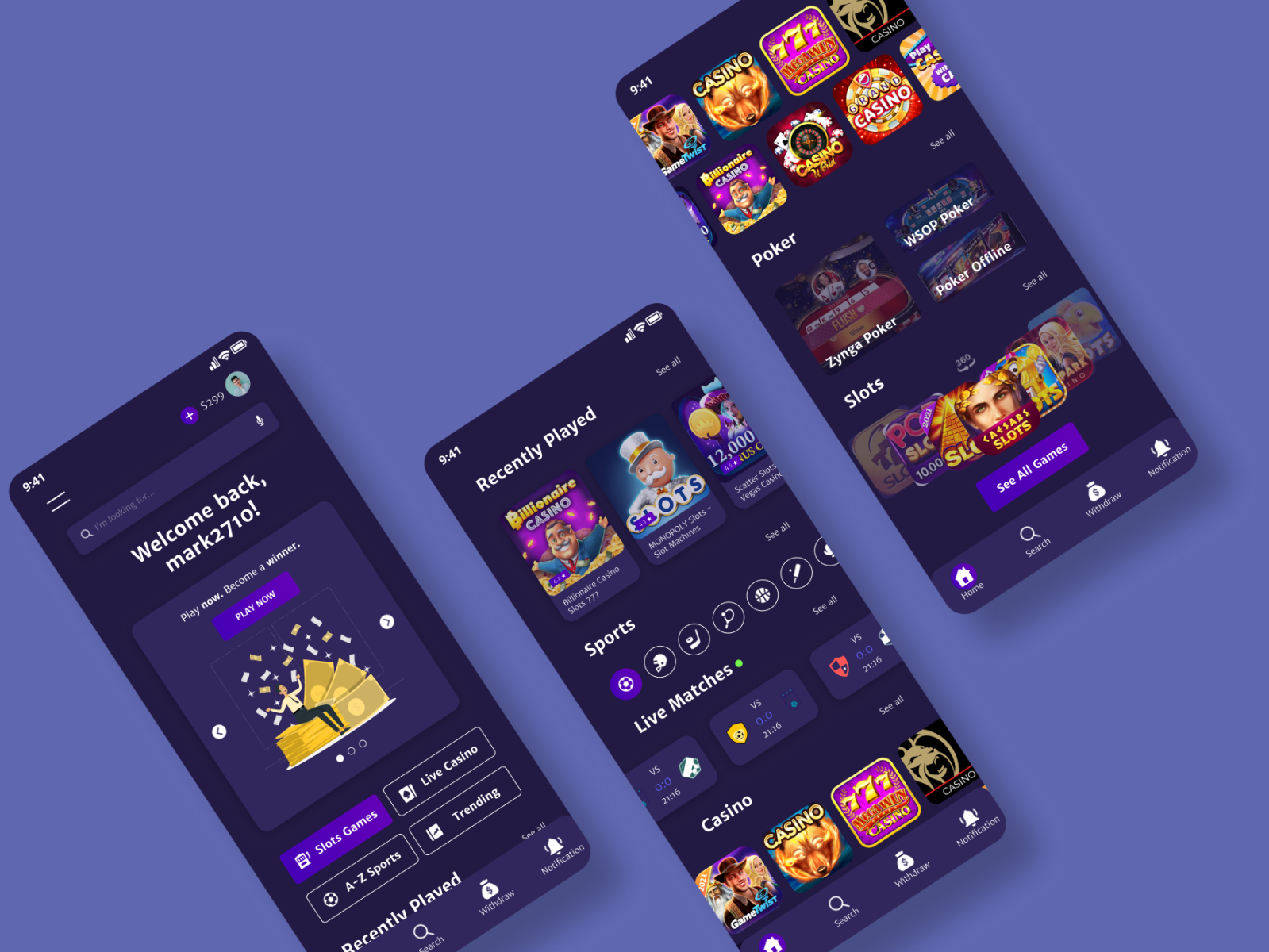 Casino Game App Design | UI Design | Mobile Design by Keertthi ...