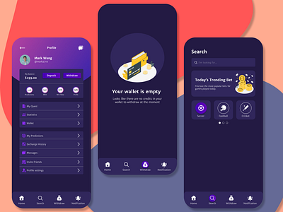Casino App Game Profile | Wallet | Search app branding design graphic design illustration ui ux