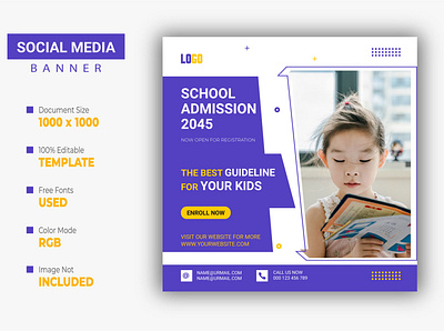 Kids school education admission social media banner template