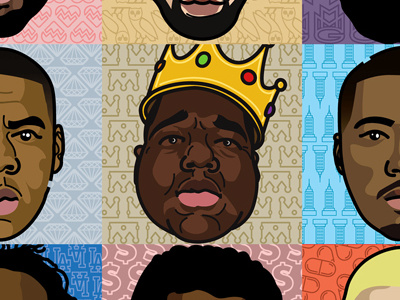 Rap Heads Grid drake eminem hip hop illustration jay z kanye west lil wayne music nas notorious big rap rick ross kanye
