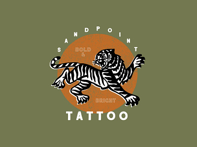Sandpoint Tattoo bold brand brand design branding bright green identity illustration orange sandpoint sign design tattoo tattoo brand tattoo shop tiger tiger illustration