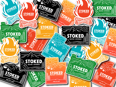 STOKED Stickers coffee colors green hand drawn illustration mountains orange oregon red stickermule stickers stoked stoked coffee stoked roasters teal trees utah