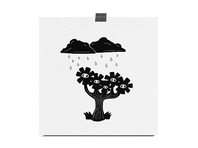 Flower Tree art black and white clouds eyes flower flowers happy illustration illustration art nature print rain rainclouds smiley texture tree