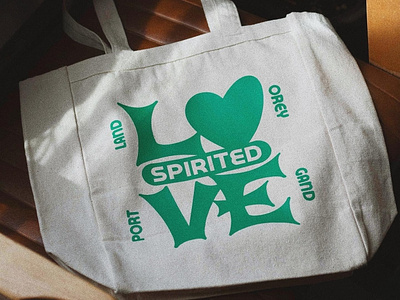 Spirited Tote badge brand branding canvas tote design green illustration letters logo love spirited texture tote design type vector