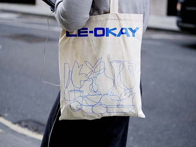 Le Okay Tote blue brand branding design drawing hand drawn illustration juice juice shop line drawing logo monoline still life texture tote tote design type