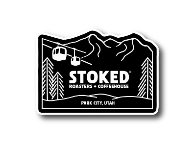 Stoked Park City black design getstoked illustration mountains park city staystoked sticker sticker design stoked stoked roasters trees