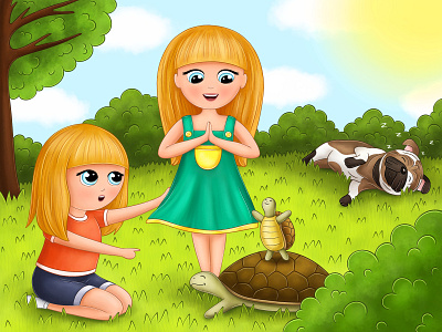 Summer vibe book character children design dog game girl illustration illustrator photoshop playful sisters summer sun turtle