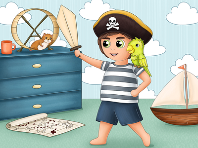 All hands on deck! book boy character character design children children book game hamster illustration illustrator parrot photoshop pirate