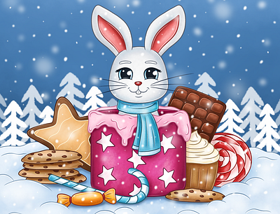 Christmas bunny book bunny character children christmas design holiday illustration illustrator new year photoshop post card