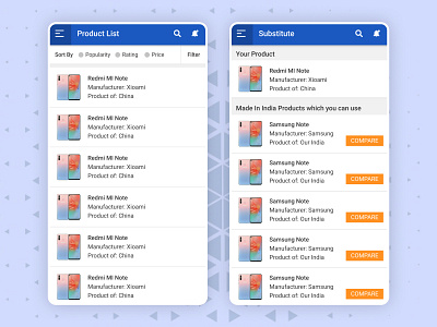 Infidian Product List Screen Design