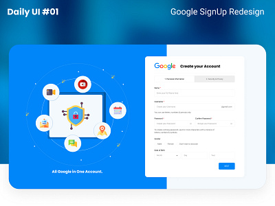 Daily UI #01 Google Signup Redesign blue design google google design google redesign redesign ui design ui ux design ux design