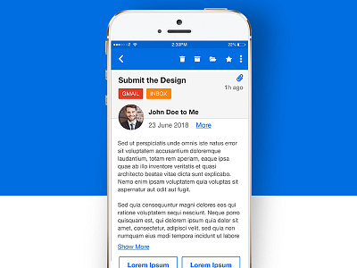 Email Detail Screen app blue ios material mobile register ui ui design user interface