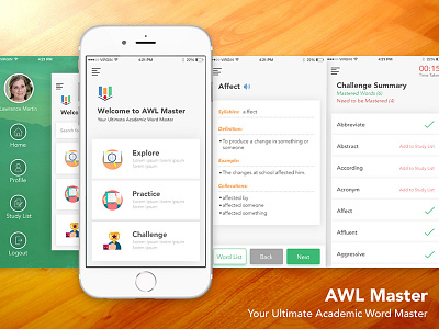 AWL Master - Ultimate Word Master android app dictionary graphic design illustration ios app language learning master ui design user experience ux design word app