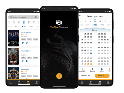 Teeplex Cinema App adobe xd figma illustrator mobile app mobile app design photoshop product design ui user experience user interface ux uxui