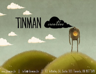 Tinman Calling Card - Portfolio Cover tinman tinman creative 2d design illustration animation series editorial illustration broadcast design commercial clouds hills sky toronto ontario canada
