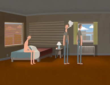 A piece in development 2d animation average bed bedroom broadcast design canada character design design development editorial illustration guy illustration man ontario people series sky skyline tinman tinman creative toronto