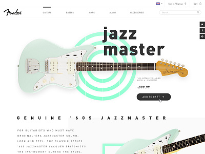 Fender Jazzmaster product page clean guitar product ui webdesign white