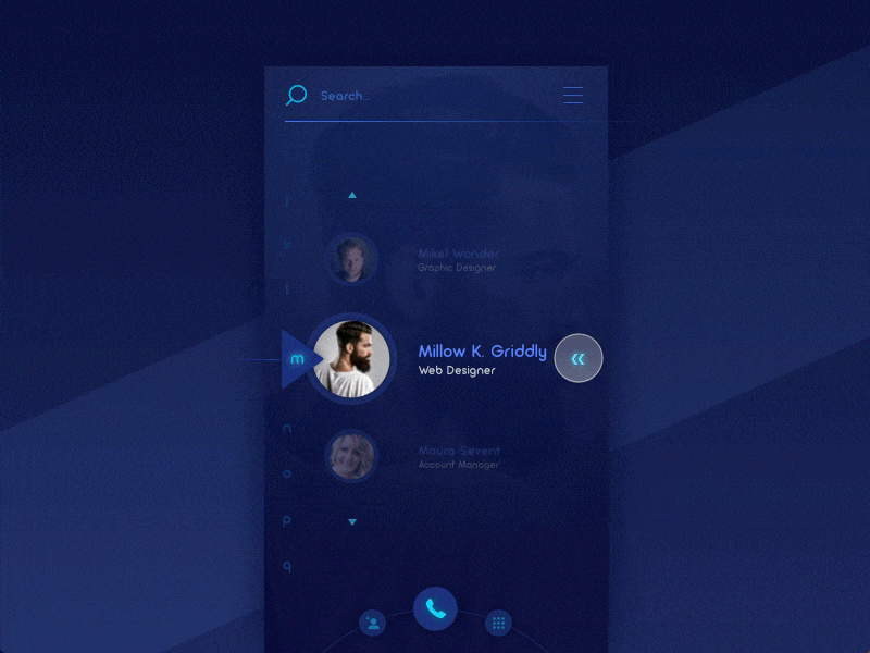 Internal contacts app interface (2) animation app contact design interface internal mobile principle profile ui user ux