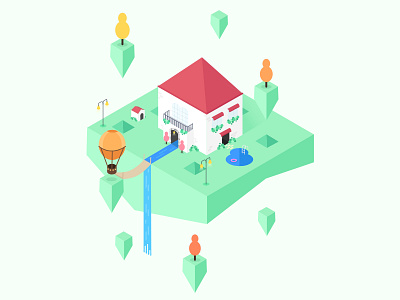 Isometric Illustration -> Home sweet home air balloon detail house illustration illustrator isometric isometric design manual organic design swimming pool vector