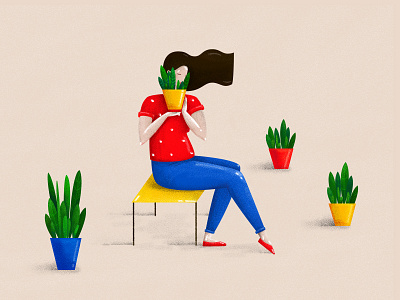 Flowerpots design flat flowerpots girl illustration minimalism nature texture