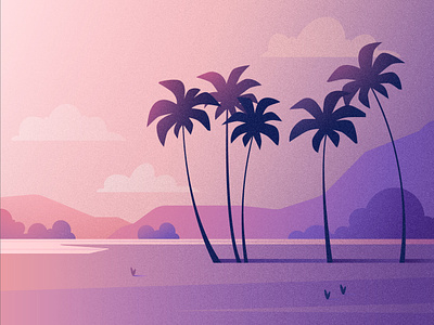 Summer sunset background design flat game illustration landscape librebird design minimalism nature palm summer sunset texture tree tropics ui vector