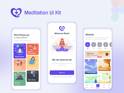 Meditation UI Kit app figma graphic design mobile app ui ui ui kit