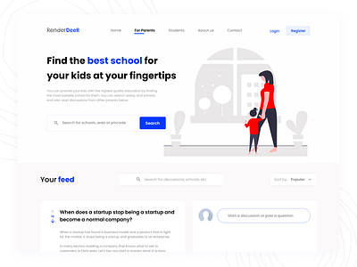 RenderDeer : A solution to school finding hero section landing page product schools teachers ui ux