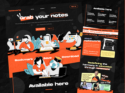 Noteworld- One stop for all your college notes college college note home screen landing page marketing page ui ux