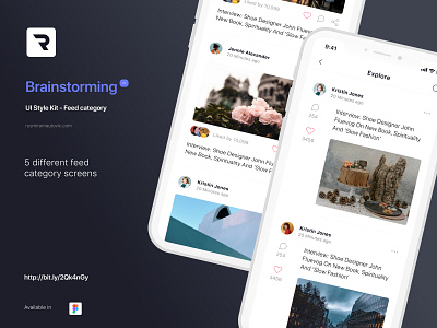 Brainstorming UI Style Kit - Feed category app design feed figma figmadesign flat news ui ux